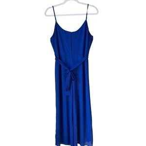 Lulus Sammy Sue Royal Blue Wide-Leg Jumpsuit Cobalt Tie Waist Buttons Size Small